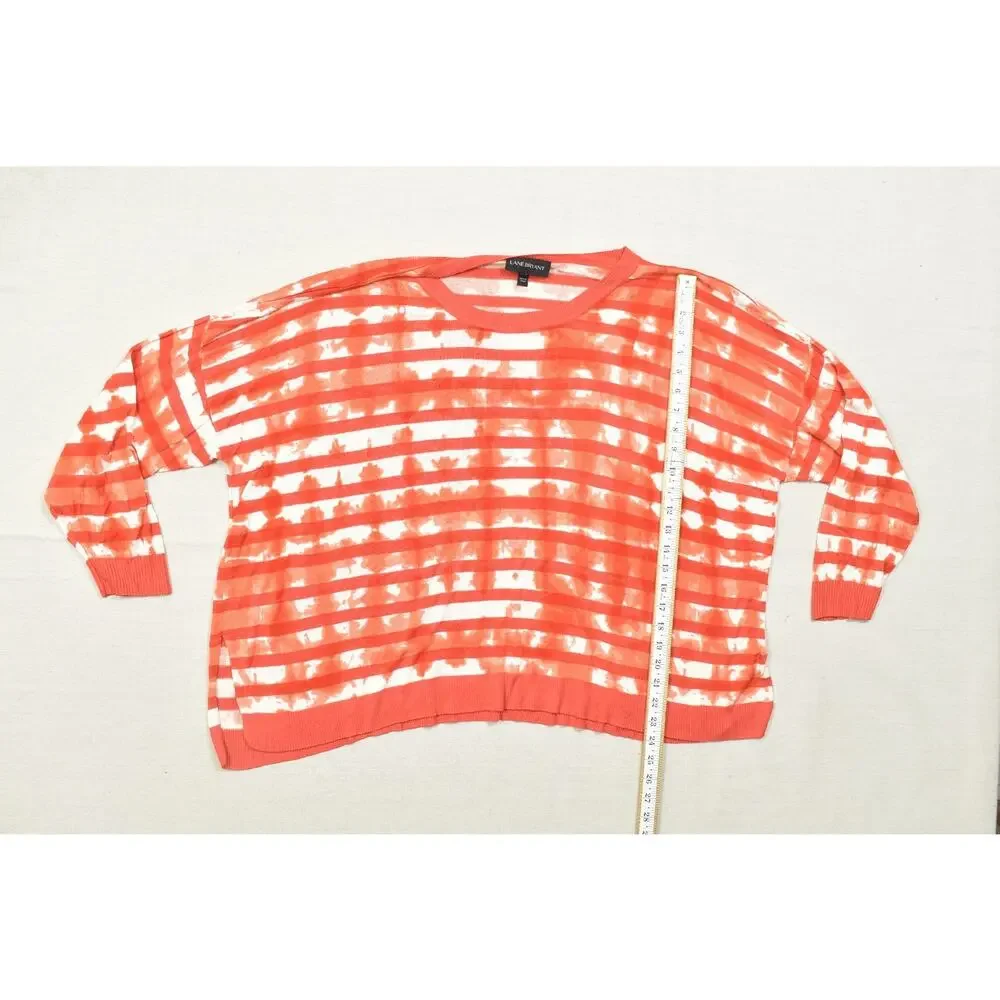 Lane Bryant Sweater Womens 26/28 Orange White Striped Tie Dye Knit Rayon Pullove